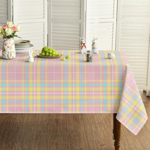 Horaldaily Easter Tablecloth 60 x 84 Inch Rectangular Pink Buffalo Plaid - Seasonal Washable Table Cover for Party Picnic Dinner Decor