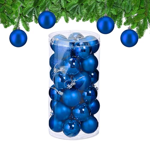 Relaxdays Christmas Bauble Set of 30, Glittery, Matt & Shiny Ornaments, Plastic Xmas Tree Balls, HxD: 7 x 6 cm, Blue