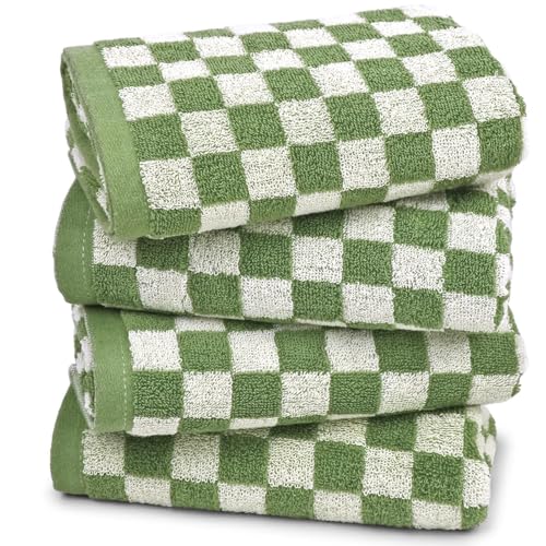 Jacquotha Green Hand Towels for Bathroom Set of 4 - Cute Checkered Hand Towel for Kitchen Christmas Decor, Lightweight Bathroom Towels for Bath Face Body