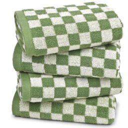 Jacquotha Green Hand Towels for Bathroom Set of 4 - Cute Checkered Hand Towel for Kitchen Christmas Decor, Lightweight Bathroom Towels for Bath Face Body