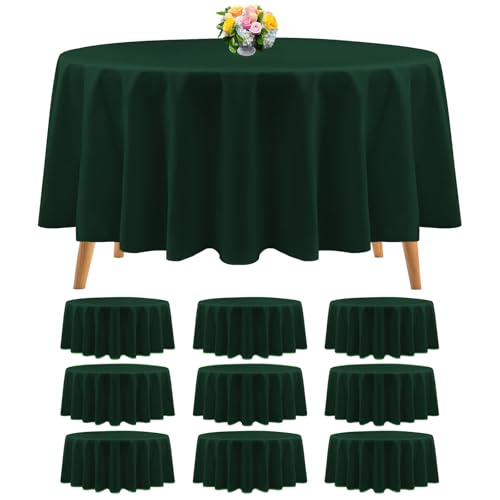 Teruntrue 10 Packs Premium Round Tablecloth 90 Inch Hunter Green Polyester Table Cloth Bulk Washable Polyester Fabric Tablecloths Table Cover for Wedding Party Banquet Buffet Table Holiday Dinner