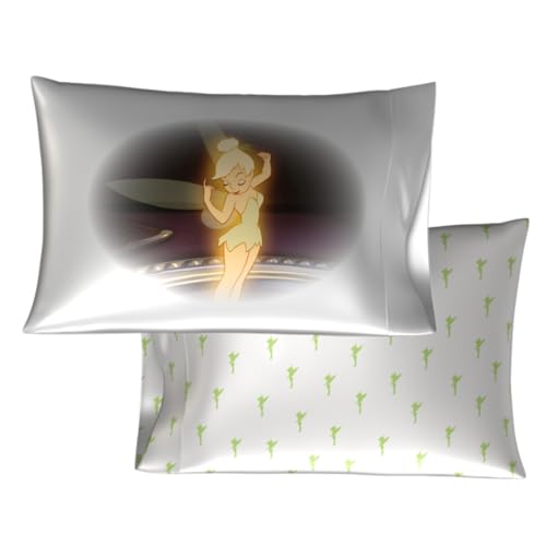 Disney Tinkerbell Beauty Silky Satin Standard 2 Pack Pillowcase Cover Set 20x30 for Hair and Skin, (Officially Licensed Product) by Franco Collectibles