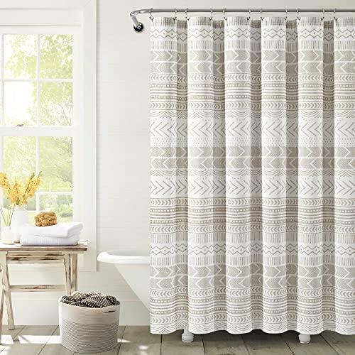"Lush Decor Hygge Geo Shower Curtain, 72"" x 72"", Taupe & White"