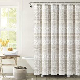 "Lush Decor Hygge Geo Shower Curtain, 72"" x 72"", Taupe & White"