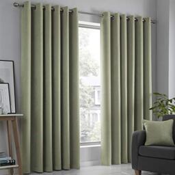 "Fusion Sage Green Eyelet Thermal Curtains W46 x L54"" (117x137cm) – 2 Panels – Dim-Out Drapes for Bedroom, Living Room & Doors – Cotton Look – Leaf Print – Strata Collection"