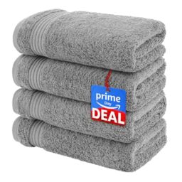 American Veteran Towel, Hand Towels for Bathroom Set of 4, 100% Cotton Turkish Hand Towel Sets Clearance Prime, Soft Hand Face Towels, Light Grey Hand Towels