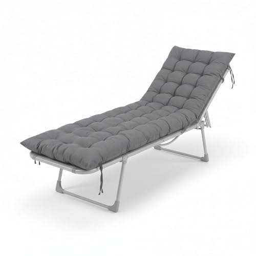 Relaxdays Padded Quilt Bench Pad with Ties, 180x50 cm, Outdoor Grey for Garden Benches and Pallets