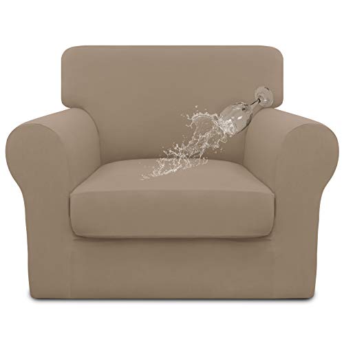 Easy-Going 100% Dual Waterproof 2 Pieces Chair Cover Stretch Soft Couch Cover for Dogs, Sofa Slipcover for 1 Separate Cushion Couch Leakproof Furniture Protector for Kids, Pets Camel