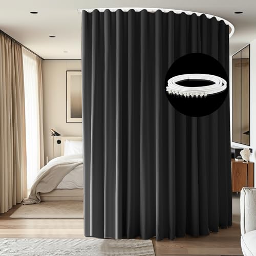 cbsroro Room Divider Ceiling Mounted Curtains Track Sets Extra Wide Blackout Curtain Flexible Tracks for Bedroom Privacy Partition Separator, 1 Panel Black Drape and White Rail, W10 x H8ft