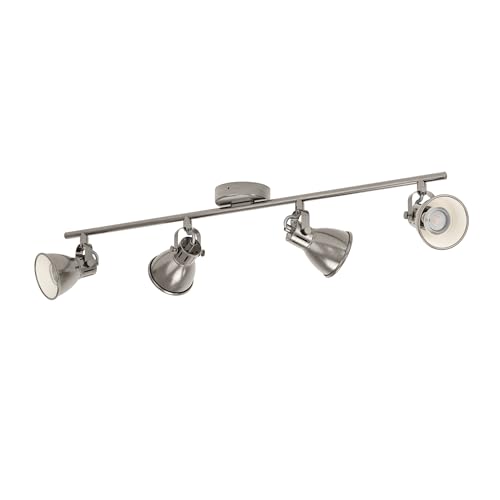 Eglo LED Ceiling Light Seras, 4-Light Industrial Ceiling Fixture - metal spotlight, living room lamp in antique nickel, hallway light, spots with GU10 bulbs, warm white
