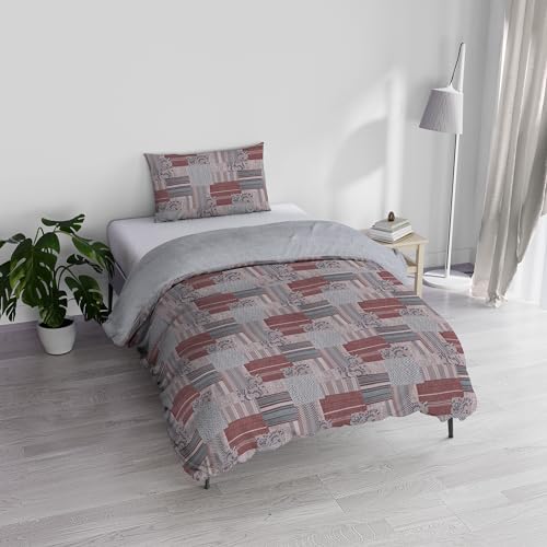 Italian Bed Linen ATHENA Duvet Cover Set with Bag and Printed Pillowcases, LUCY Red, Single