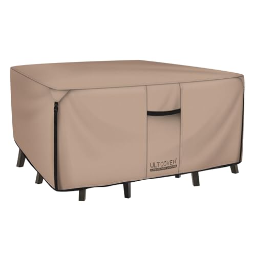 ULTCOVER Square Patio Heavy Duty Table Cover - 600D Tough Canvas Waterproof Outdoor Dining Table and Chairs General Purpose Furniture Cover Size 74 inch