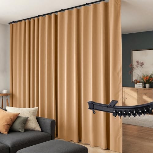 Room Divider Curtains Flexible Ceiling Tracks set Curtain track Ceiling Mount Blackout Curtain for Living Room Bedroom Ceiling Curtain Rod Privacy Dividers Panels W100 x H96 Khaki Drape & Black rail