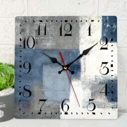 ArtSocket Wooden Wall Clock Silent Non-Ticking, Blue Grey Abstract Painting Gray Contemporary Square Rustic Coastal Wall Clocks DÃcor for Home Kitchen Living Room Office, Battery Operated(12 Inch)
