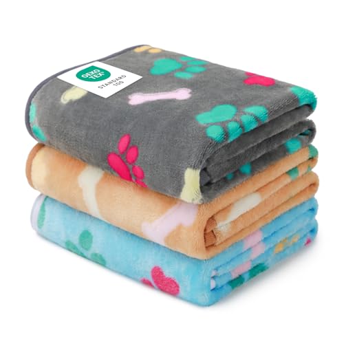 Luciphia 1 Pack 3 Blankets Fluffy Premium Fleece Pet Blanket Flannel Paw Printed Throw for Dog Cat(Large 41x31'', Grey/Brown/Blue)