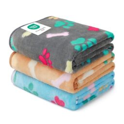 Luciphia 1 Pack 3 Blankets Fluffy Premium Fleece Pet Blanket Flannel Paw Printed Throw for Dog Cat(Large 41x31'', Grey/Brown/Blue)