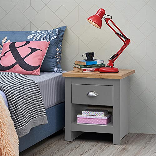 Timber Art Design UK Lisbon 1 Drawer Chest Bedside Cabinet Storage Unit Nightstand Table Modern Furniture for Living Room, Bedroom, Hallway, Light Grey - 50 x 40 x 43 cm
