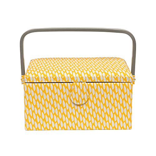 Korbond Sewing Basket - Medium - Yellow Leaf Design - 14.5cm x 19cm x 26cm