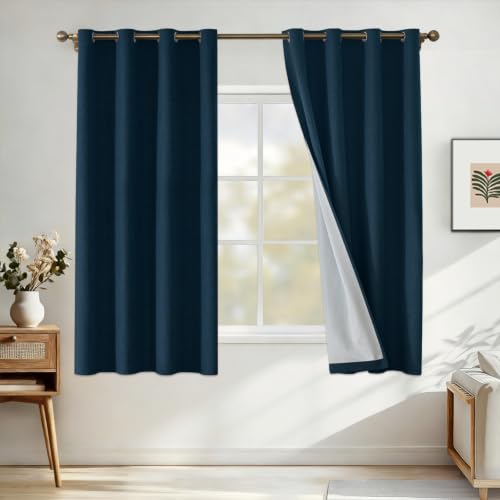 CYCMACO Linen 100% Blackout Curtains for Bedroom, Black Out Curtains 54 Inch Long, Room Darkening Curtains for Living Room, Long Curtain Grommets Drapes, Thermal Curtains(2 Panels, Dark Green)
