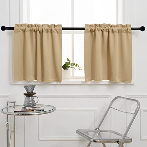 Pickluc Rod Pocket Tier Curtain - Half Blackout Curtain for Kitchen, Bathroom, Cabinet, Basement,30 Inches Wide and 24 Inches Long, Beige, 2 Panels