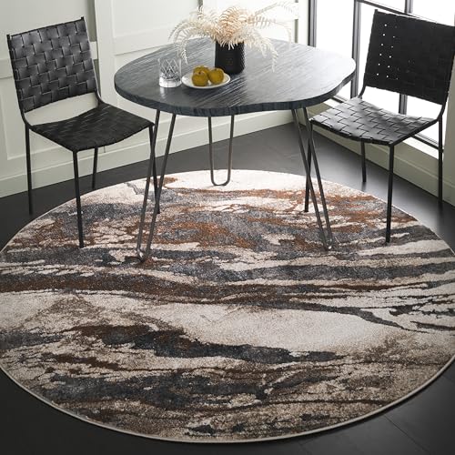 SAFAVIEH Abstract Rug for Living Room, Dining Room, Bedroom - Pacific Collection, Medium Pile, in Dark Grey and Beige, 160 X 160 cm