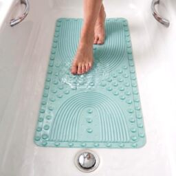 edihome, Non-Slip Bath Mat, 90 x 41.5 cm, Shower Mat, Non-Slip Shower Mat, Bubbles with Suction Cups, BPA-Free, Antibacterial, Mildew Resistant, Family Safety (Turquoise, 90 x 41.5 cm)