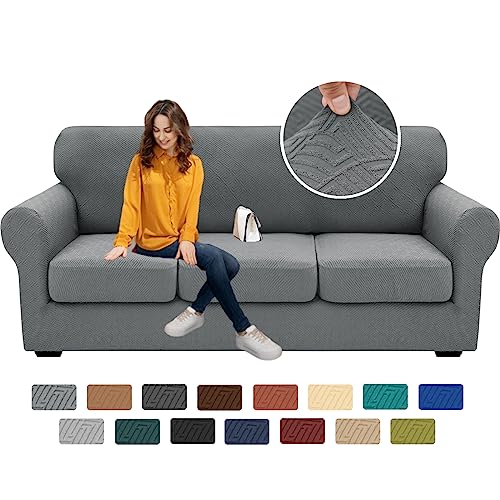 "XINEAGE 2024 Newest 4 Pieces Couch Covers for 3 Cushion Couch Super Stretch Thick Soft Sofa Cover Anti Slip Sofa Slipcover Dogs Cats Furniture Protector (Light Gray, 71""-91"")"