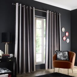 Laurence Llewelyn-Bowen Eyelet Curtains, Living Room, 168 x 137cm, Black, Recycled Polyester, Blackout, Thermal Insulated, Velvet, Striped