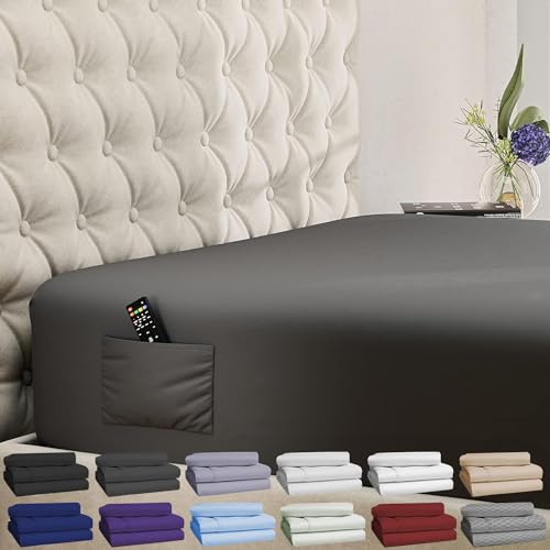 "DREAMCARE Twin XL Fitted Sheet - Extra Deep Pocket Twin XL Fitted Sheets - Breathable Twin XL Deep Pocket Sheets with Side Pocket - up to 15"" - Hotel Luxury - Extra Soft Hotel Luxury Bedding - Gray"
