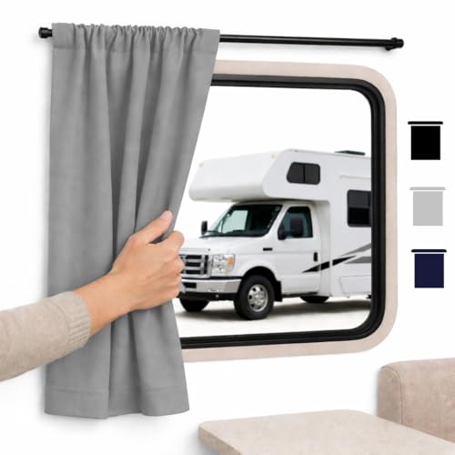 "RV Window Curtains for Inside Camper - Blackout Privacy Curtains for RV, Trailer - Thermal Insulated, Easy Install - Perfect for Camper Windows Interior (Dark Grey, 16"" Wx30 L (Pack of 1))"