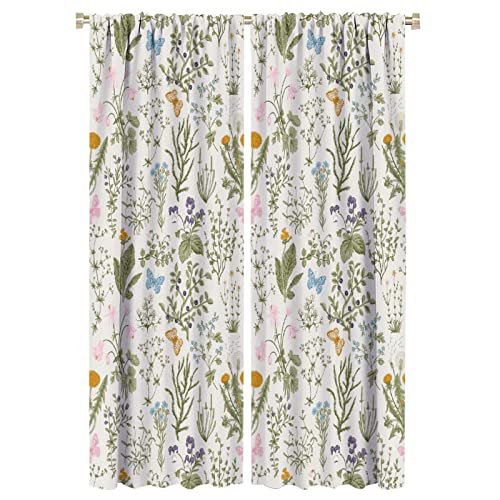 GoDazzling Floral Blackout Windows Curtains, Vintage Garden Plants Herbs Flowers Botanical Classic Design Art Curtains, for Living Room Bedroom 42x63in 2 Panels