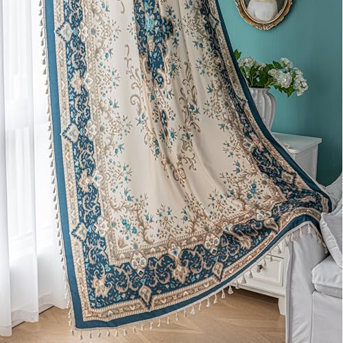 Erbnaryx Popular Handicrafts Printed Curtains for Living Room 54 Inches Long Indian Hippie Bohemian Curtains Rod Pocket Light Filtering 2 Panels, Navy