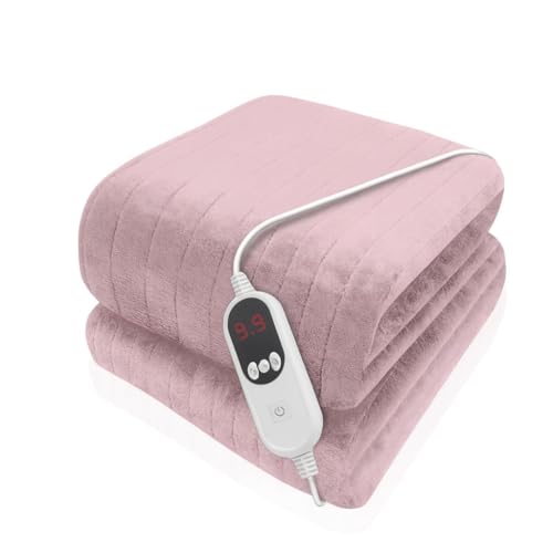 Purus Pink XL Heated Throw Electric Blanket, 180 x 130cm Heated Blanket Machine Washable Soft Micro Fleece Electric Throw Overblanket with 12HR Timer and 9x Control Heat Settings