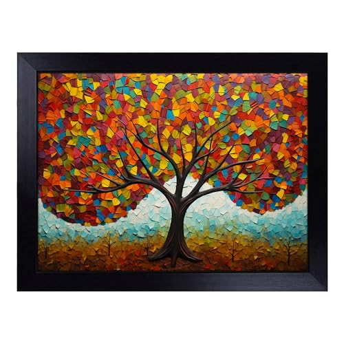 Lap Tray with Bean Bag Cushion, Tree Colour Field - Handmade in the UK, Raised Wooden Edge, Padded Cushion, Heat-Resistant Wipe-Clean Surface, for Meals, Laptops and Crafts