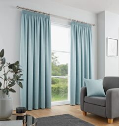 Fusion Duck Egg Pencil Pleat Drapes – W46 x L72 (117x183cm) – 100% Cotton – Thermal & Soundproof – 2 Panels – Soft Blue Window Dressing for Bedroom – Door Panel Pair – Strata Collection