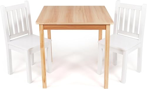 Humble Crew Kids Wooden Table and 2 Chairs Set for Children and Toddlers - Square Activity Table & Chair Set for Arts, Crafts and Snack Time - Natural Wood/White