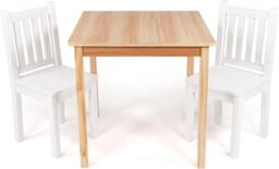 Humble Crew Kids Wooden Table and 2 Chairs Set for Children and Toddlers - Square Activity Table & Chair Set for Arts, Crafts and Snack Time - Natural Wood/White