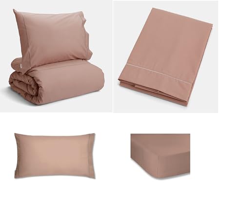Plain Dyed Rose Tan Duvet Cover 160 x 220 + 50 x 80 cm + Sheet 180 x 280 + Pillowcase 50 x 80 + Fitted Sheet 90 x 200 cm