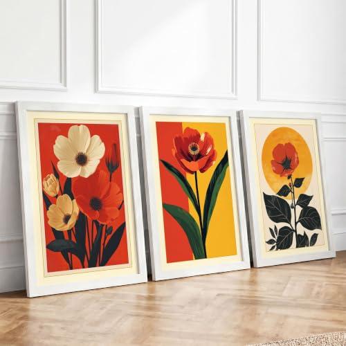 Poppy Botanical Series Botanical Set of 3 Framed Wall Art Prints A4