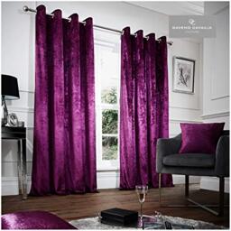 """GAVENO CAVAILIA Solid Velvet Eyelet Curtains Aubergine, 100% Polyester Luxury Ring Top Drapery with Matching Tie Backs, Two 66""""x90"""" Glamorous Panels, Easy Care Window Treatment"",264293"