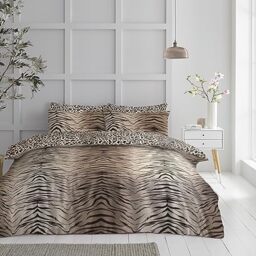 GC GAVENO CAVAILIA Easy Care Polycotton Bedding Double Bed, Tiger Duvet Set With Pillowcases, Comfy Quilt Covers, Brown