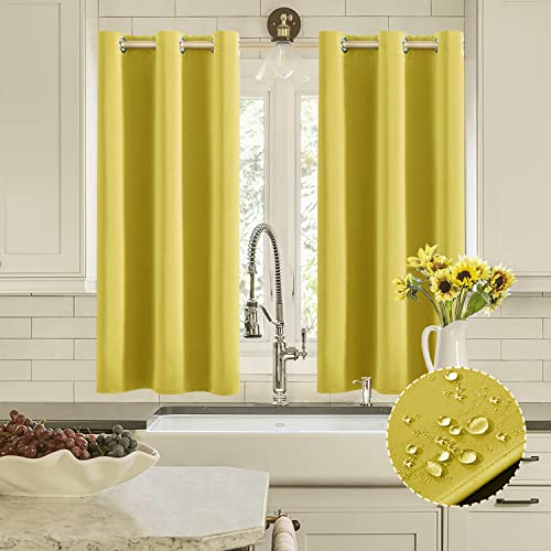 Grommet Blackout Curtains for Bathroom???48 Inches Long???Yellow