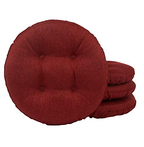 Klear Vu Omega Gripper Non-Slip Tufted Round Barstool Cushion for Dining Rooms, Cafes, Bars and Restaurants, 14”, 4 Count (Pack of 1), Flame Red