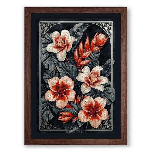 Flourish Botanical Framed Wall Art Print A4 (29.7×21cm) Walnut, Wall Decor for Living Room, Bedroom, Office & Home, Ready to Hang, Art Gift
