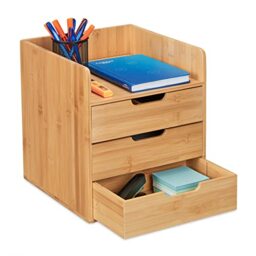 Relaxdays Desk Organiser, 3 Drawers, Office, H x W x D: 33 x 30 x 31 cm, Bamboo, Natural