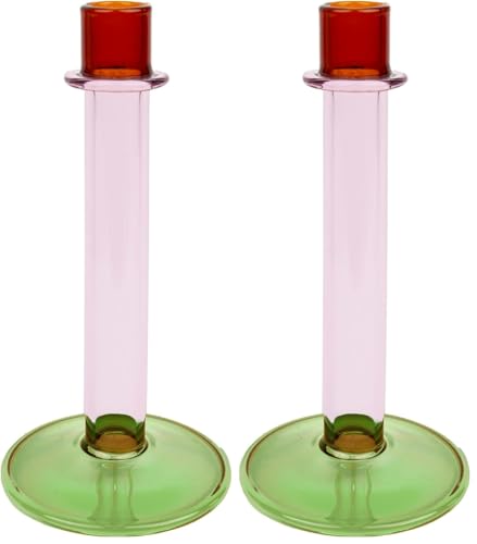 Novelty Tall Glass Candlestick Holder - Contemporary Christmas Table Decorations - Ideal Xmas Gift - Use as Home Décor, Stocking Filler, Secret Santa - - Size: Size: 19cm -Orange - Pink -Green