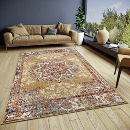 HANSE Home Maderno Oriental Rug - Runner Oriental Classic Tightly Woven with Ornaments Vintage Look Soft Short Pile for Bedroom, Dining Room, Living Room, Hallway - Gold, 140 x 200 cm