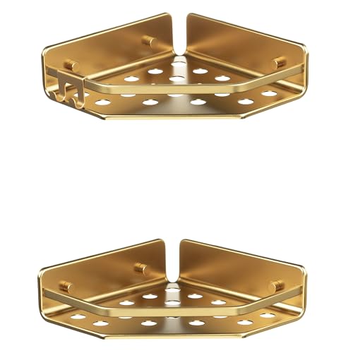 TATAY Shower Caddy Aluminium Moisture Resistant Easy Drainage - Shower Caddy Bathroom - Dimensions 20x5.5x20 cm - Quick Fix System - Screws Included - Moisture Resistant, Gold