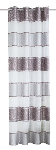 Home Fashion Eyelet Curtain 245 x 140 cm Decorative Fabric Horizontal Stripes with Jacquard Pattern Polyester Grey