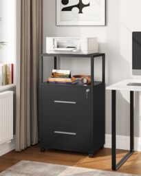 YITAHOME Mobile File cabinet with 2 drawers, Lockable Rolling office filing cabinet, open compartment, Alloy Steel filing cabinet Printer Stand, Office Storage Cabinet, Black, 104x60x40 CM